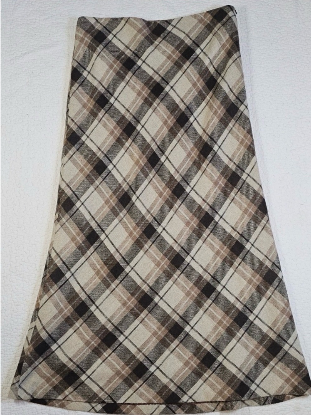 A. Giannetti Beige, Tan and Black Plaid A-Line Skirt